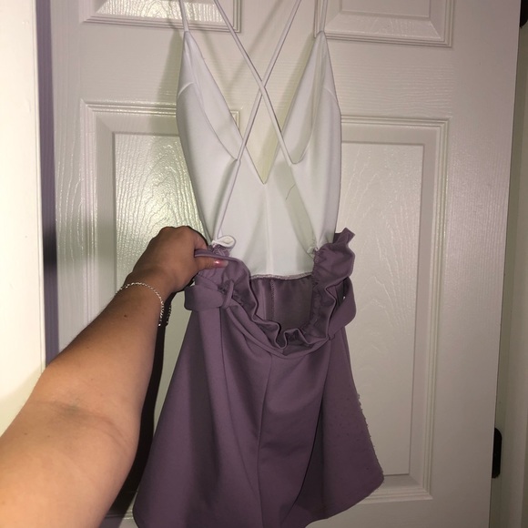 Fashion Nova - White and Lilac Backless Romper - Picture 4 of 9